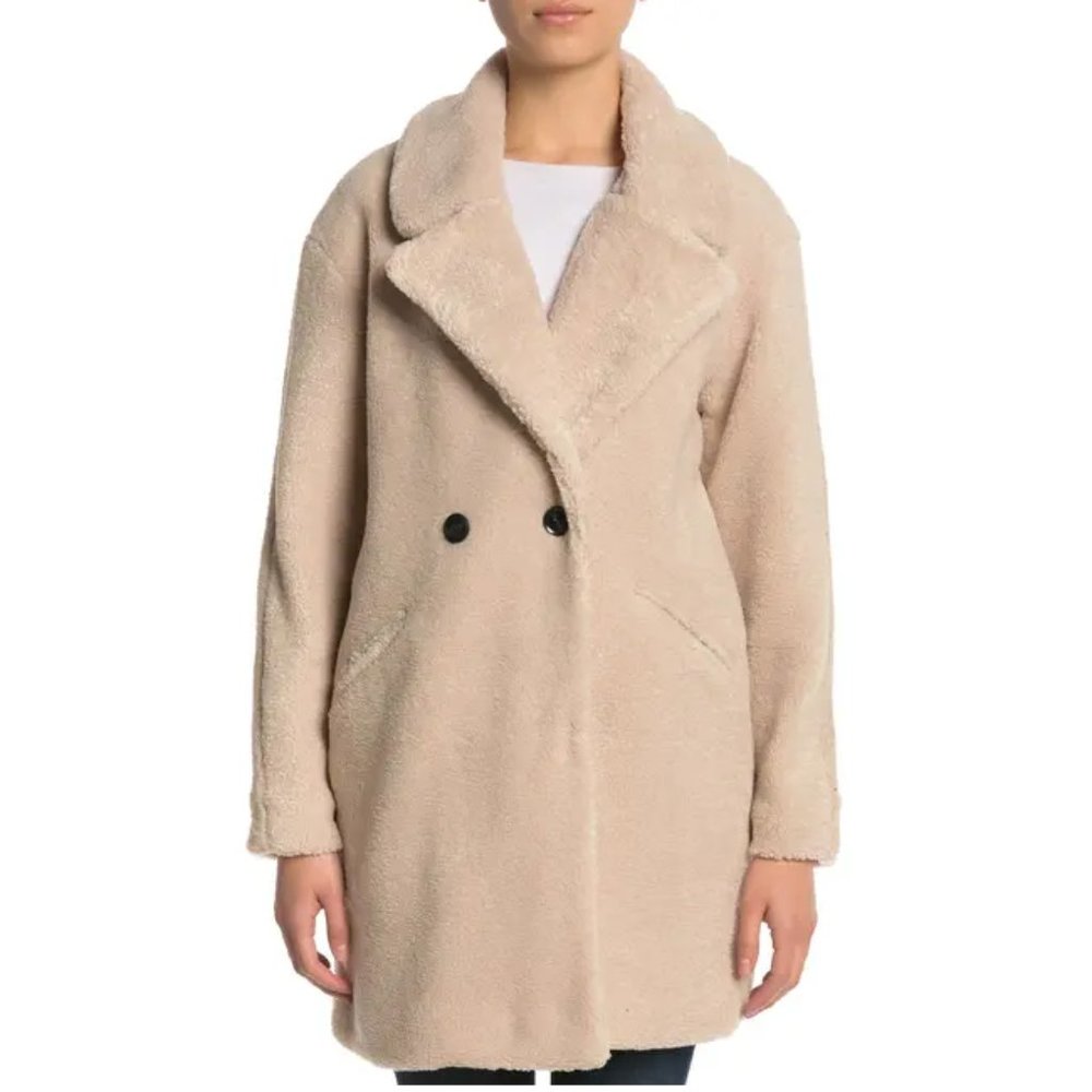 Lucky Brand Missy Teddy Bear Coat Oatmeal Light Brown Tan XS (Fit: XS - S)